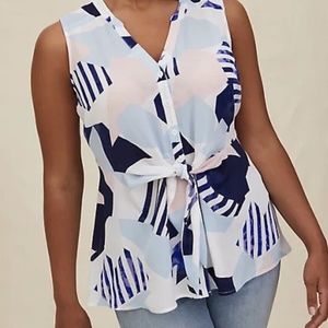 Torrid Size 3 Peplum Georgette Button-Front Tie-Front Blouse - Multi Color